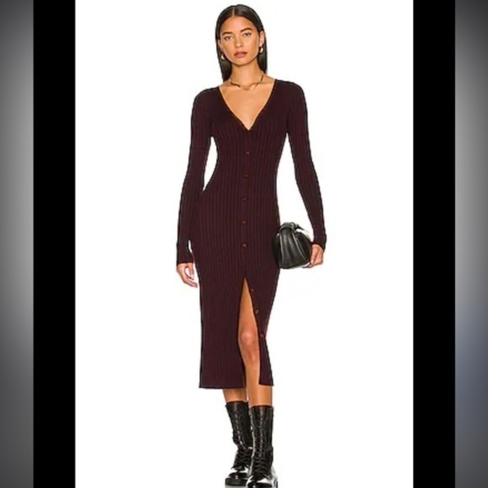 NWOT LITA BY CIARA ICON RIB V-NECK CARDIGAN DRESS IN MERINO MIX JERSEY